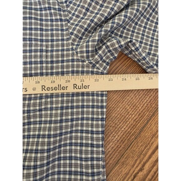 Eddie Bauer Cotton Button Up Mens Size M Blue Gray White Plaid Relaxed Fit EUC - Picture 5 of 9